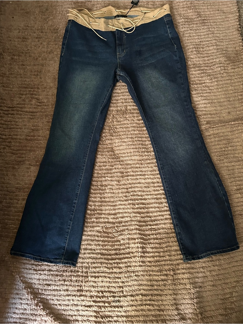 Dark Blue Women's Flare Jeans with Contrast Waistband